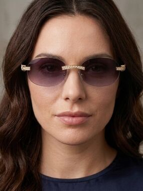 Rimless Crystal Bridge Sunglasses in Purple NWT